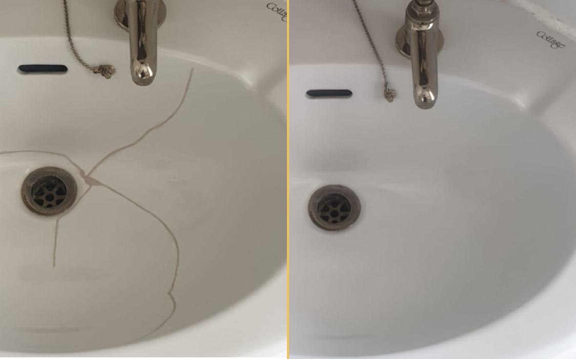 Cracked basin: before / after