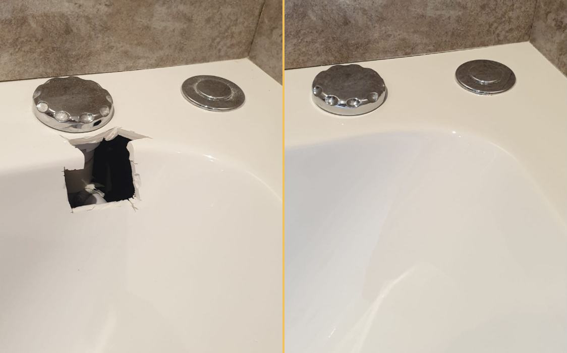 Hole in a bath deck: before / after