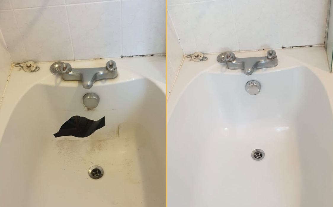 Bath damage below the taps: before / after