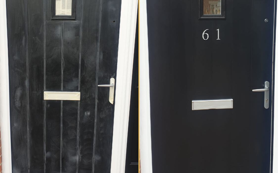 Black door restoration: before / after