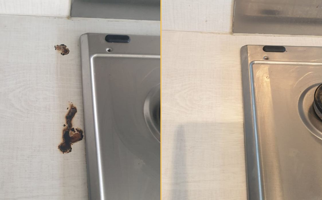 Burns beside the hob: before / after