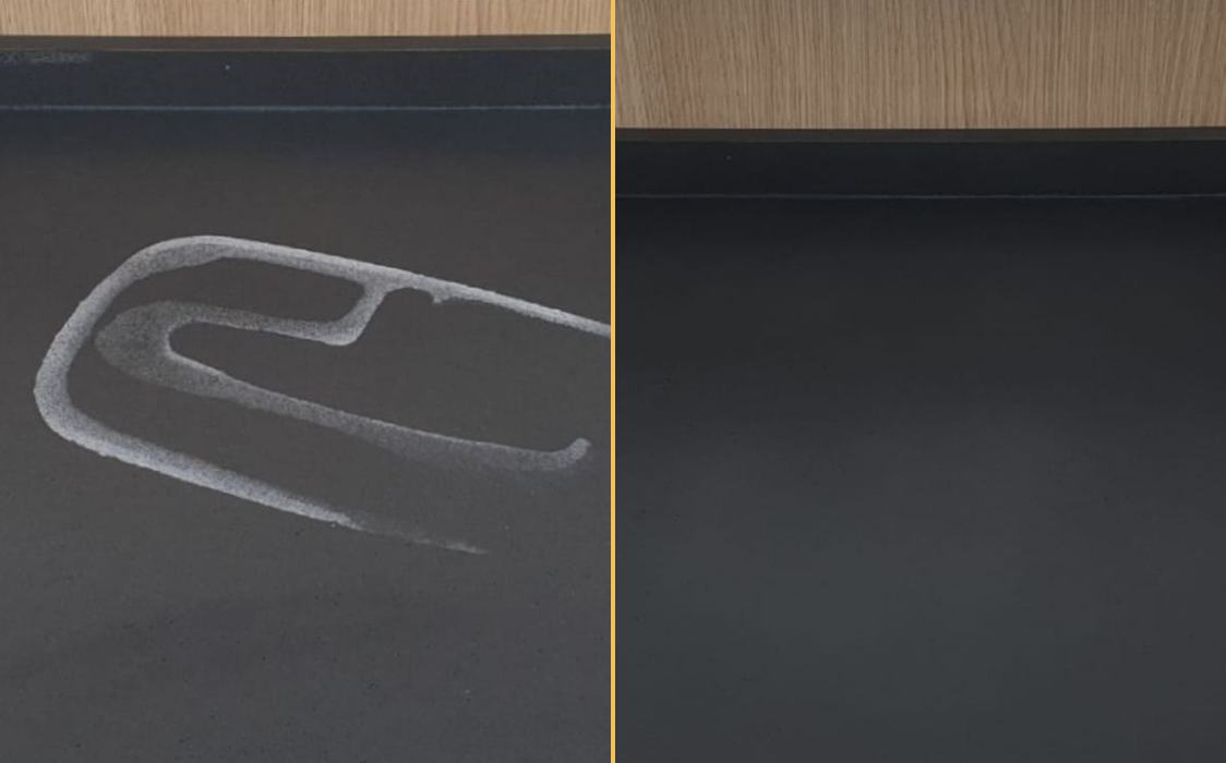 Worktop chemical burn: before / after
