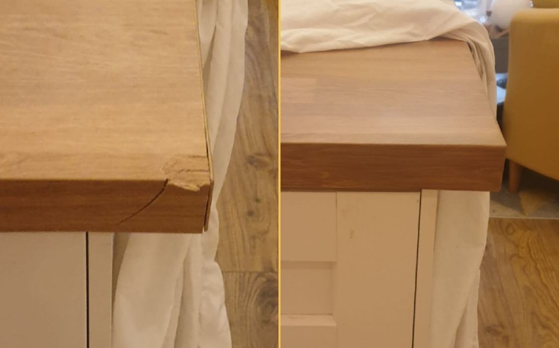 Oak worktop corner: before / after
